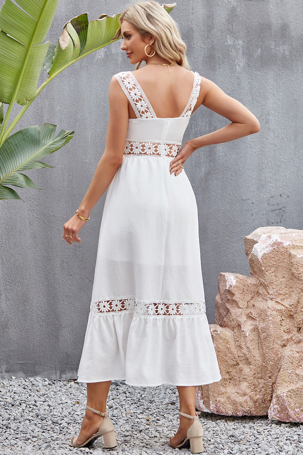 Spliced Lace Square Neck Sleeveless Midi Dress - Scarlett's Riverside Boutique