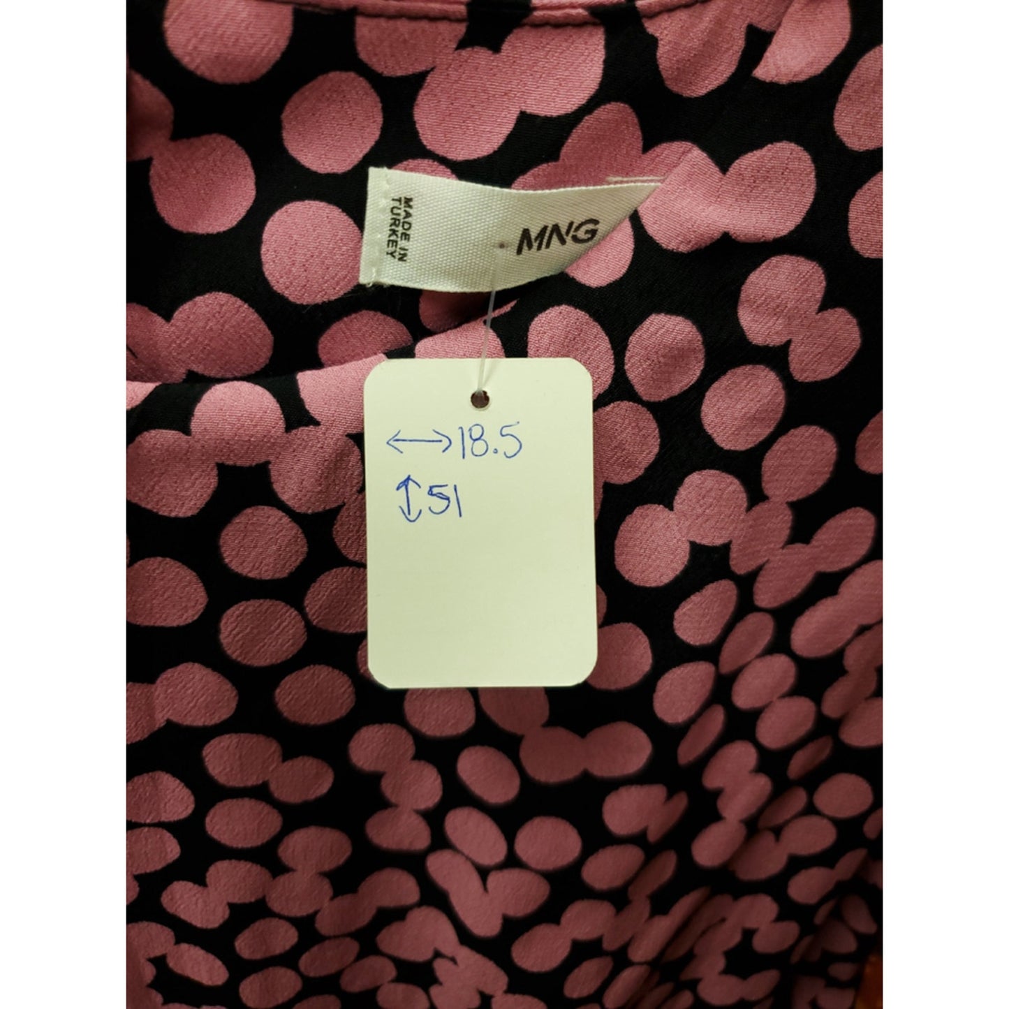 MNG Mango Pink & Black Polka Dot Long Sleeve Midi Dress | Size L #29