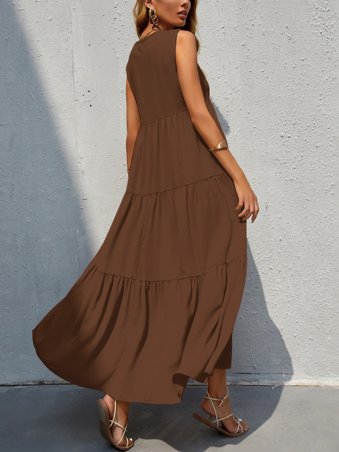 Tiered V-Neck Sleeve Dress - Scarlett's Riverside Boutique