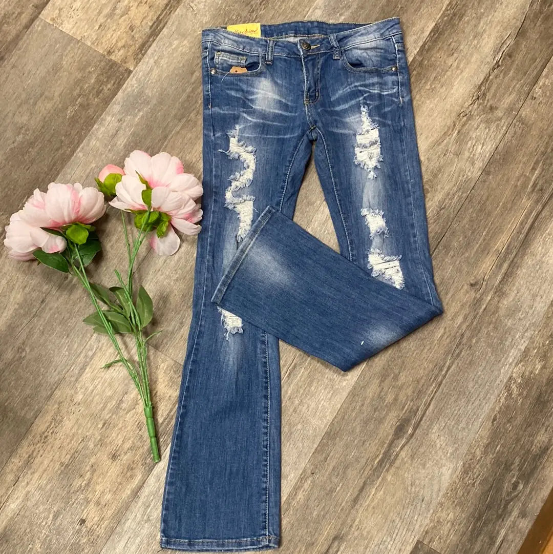 Machine Ripped Bootcut Jeans