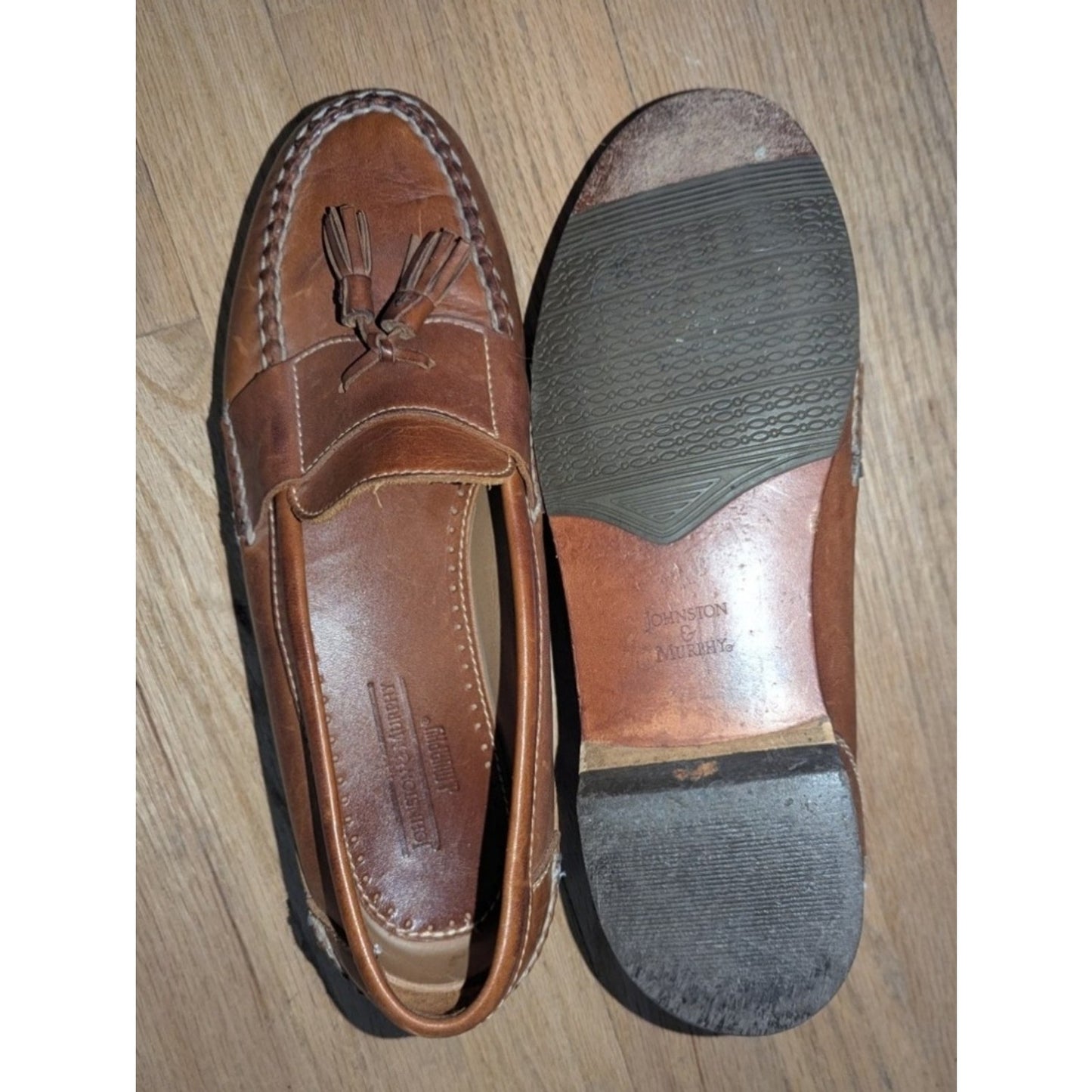 Johnston & Murphy Mens Tassel Loafers Brown Leather Moc Toe Slip On Dress Shoes