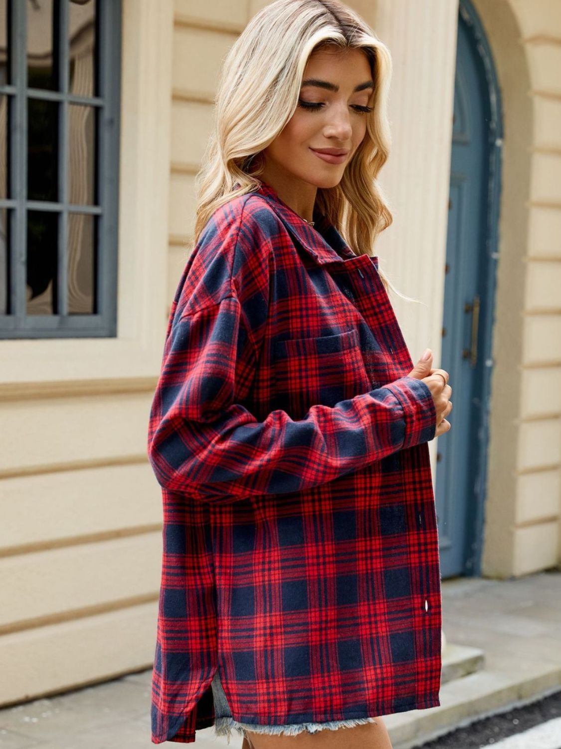 Plaid Collared Neck Long Sleeve Shirt - Scarlett's Riverside Boutique
