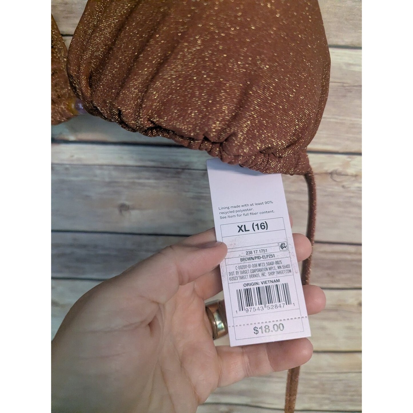 Wild Fable Bikini Top XL 16 Brown Gold Shimmer Triangle Halter Swim NWT