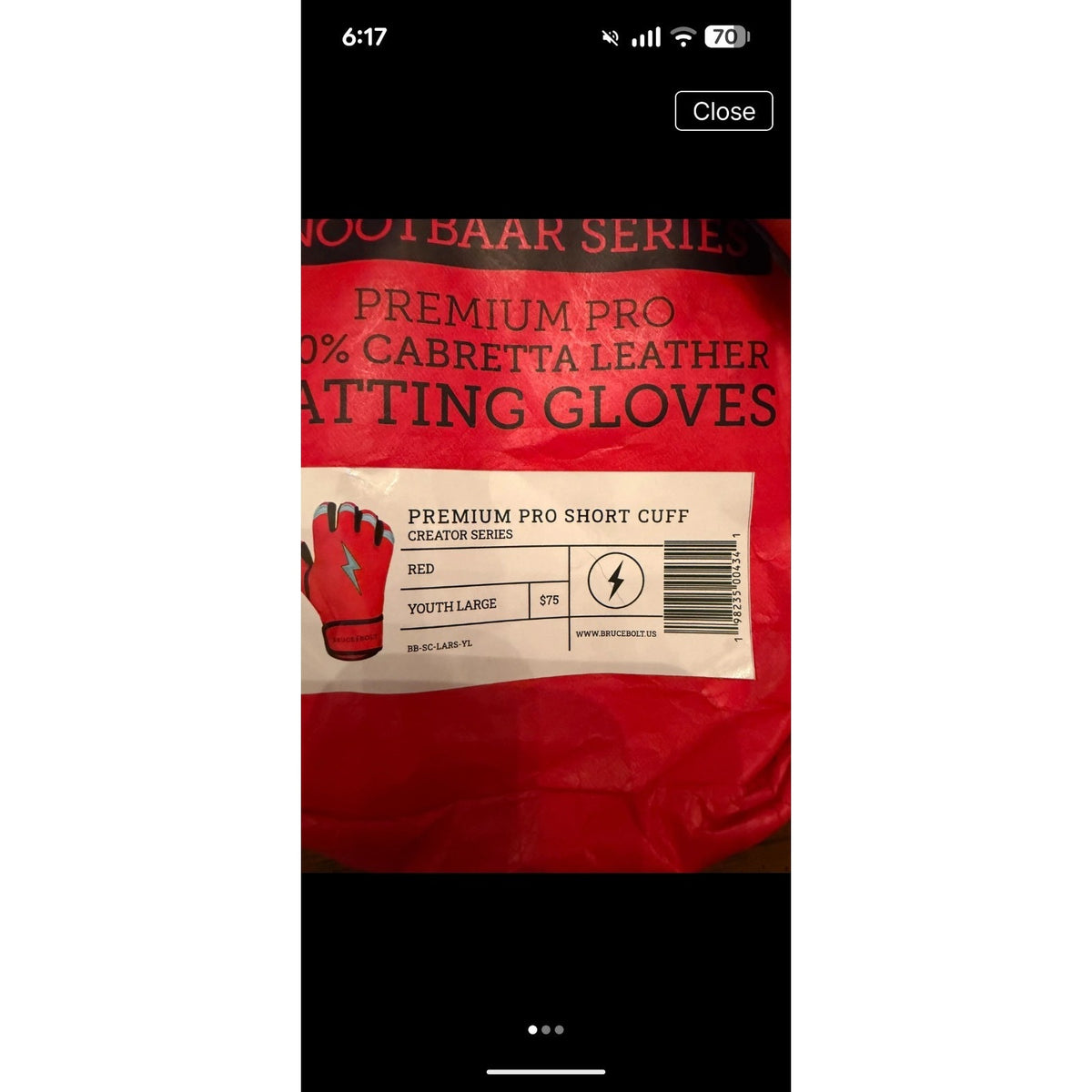 Lars Nootbar NWTS-BRUCE BOLT Premium Pro Short Cuff Batting Gloves - LARGE RED