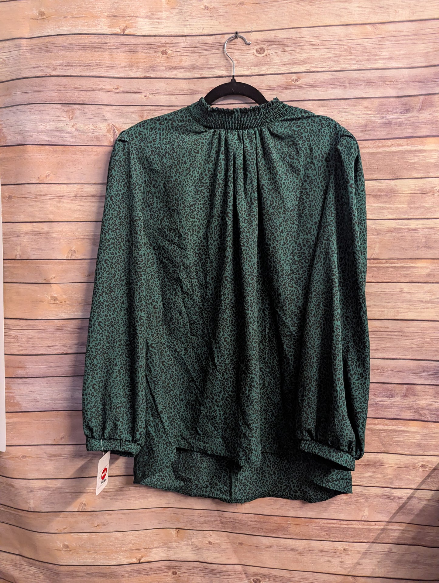 3xl Meloday Mocked Neck Green Leopard Print Blouse