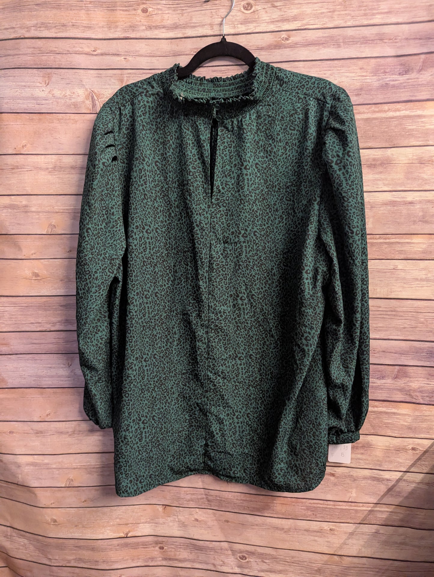 3xl Meloday Mocked Neck Green Leopard Print Blouse