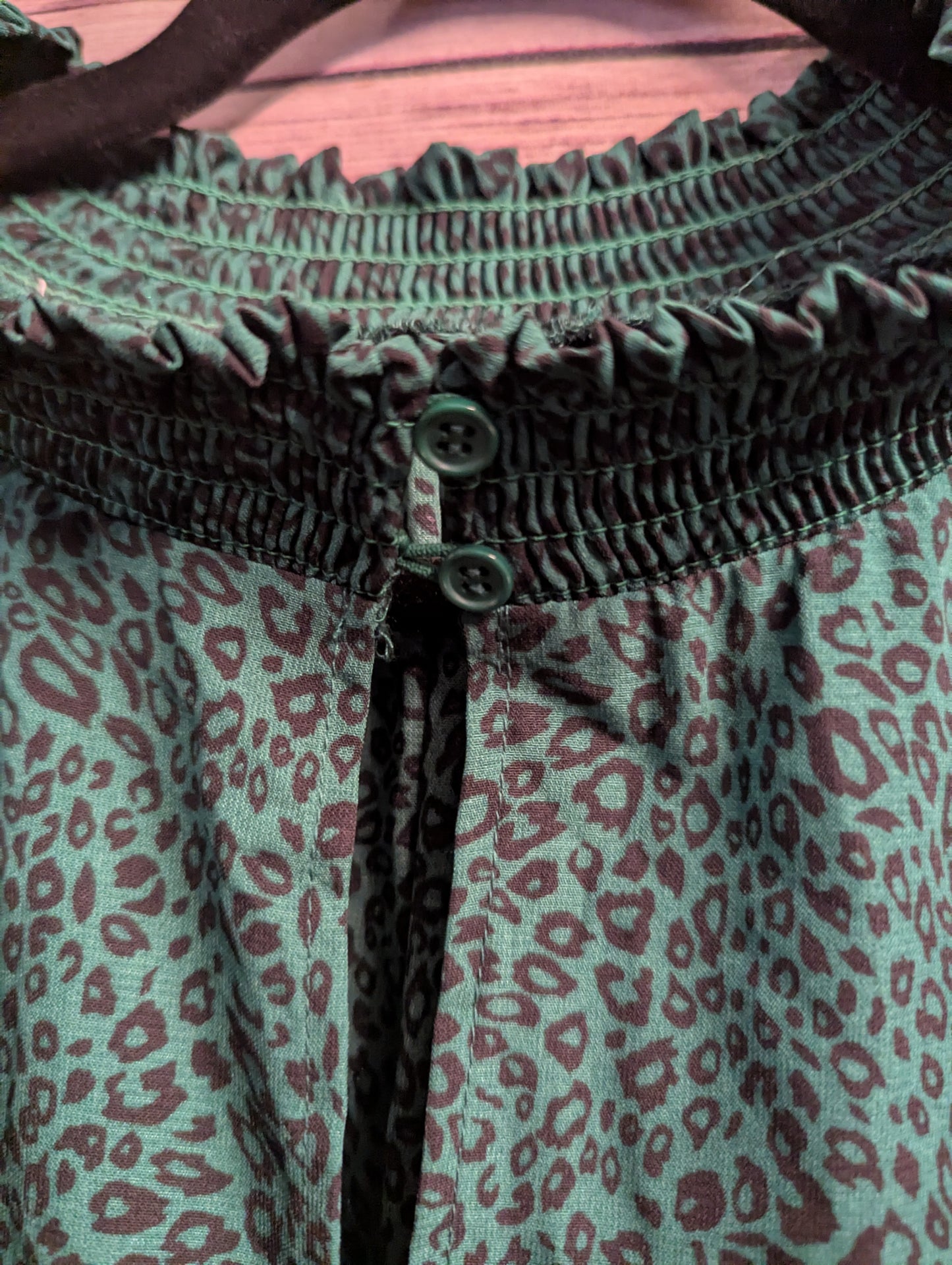 3xl Meloday Mocked Neck Green Leopard Print Blouse