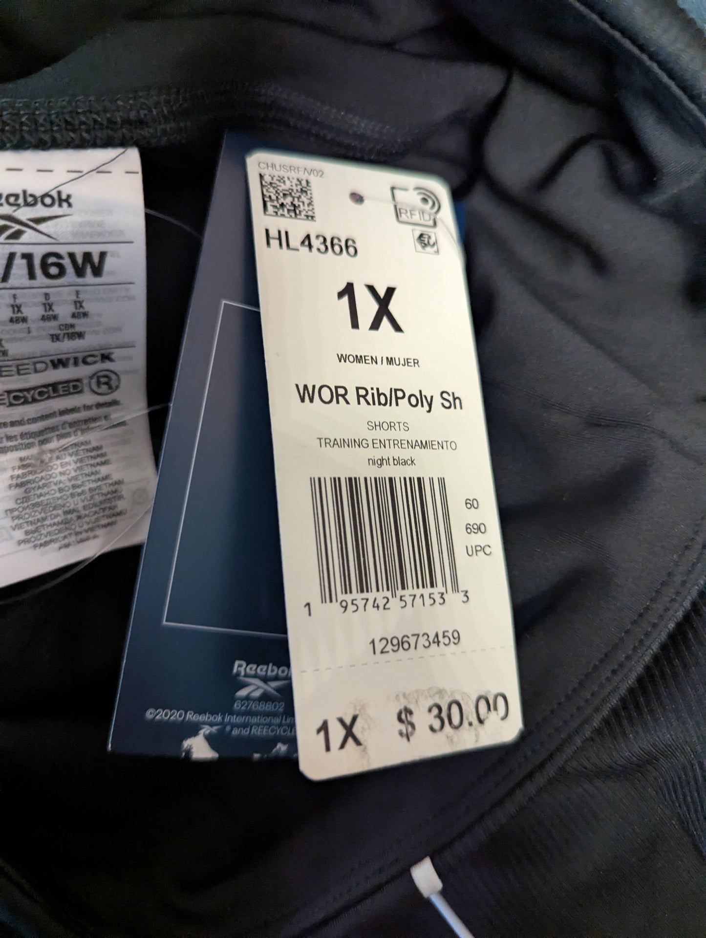 NWT, Reebok Black High-Waisted Shorts Size 1xl