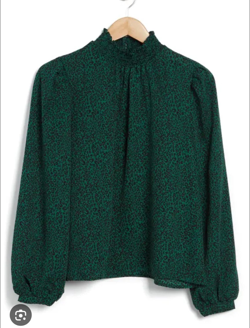 3xl Meloday Mocked Neck Green Leopard Print Blouse