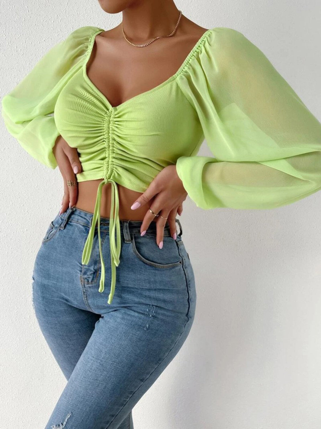 Drawstring Sweetheart Neck Cropped Top - Scarlett's Riverside Boutique