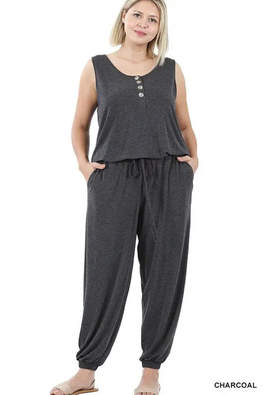 Plus Sleeveless Jogger Jumpsuit - Scarlett's Riverside Boutique