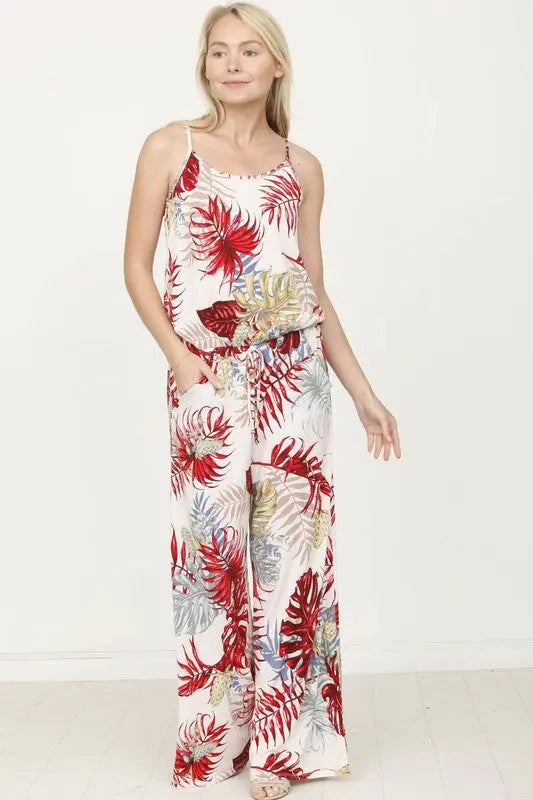 Tropical Spaghetti Strap Jumpsuit - Scarlett's Riverside Boutique