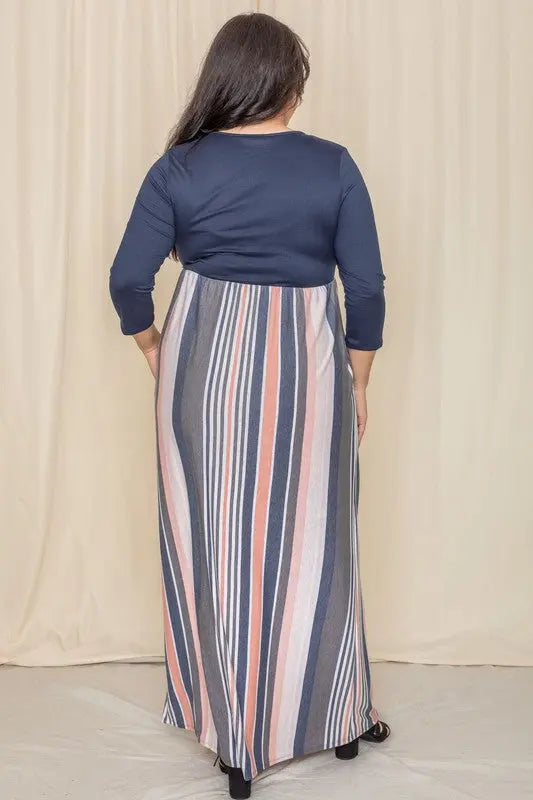 Plus Stripe Quarter Sleeve Maxi Dress - Scarlett's Riverside Boutique