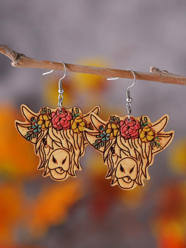 Highland cow wood earrings