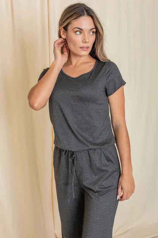 Short Sleeve Jumpsuit W/Pocket - Scarlett's Riverside Boutique