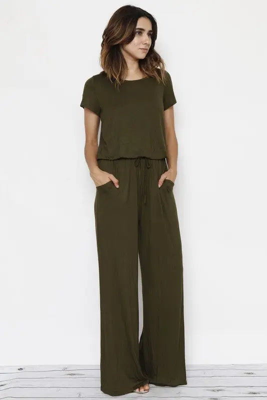 Short Sleeve Jumpsuit W/Pocket - Scarlett's Riverside Boutique