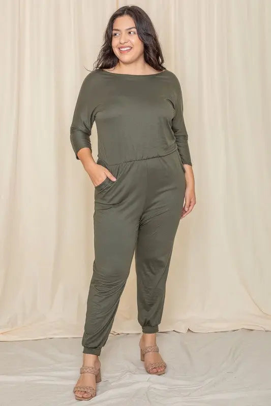 Quarter Sleeve Boat Neck Blouson Jumpsuit - Scarlett's Riverside Boutique