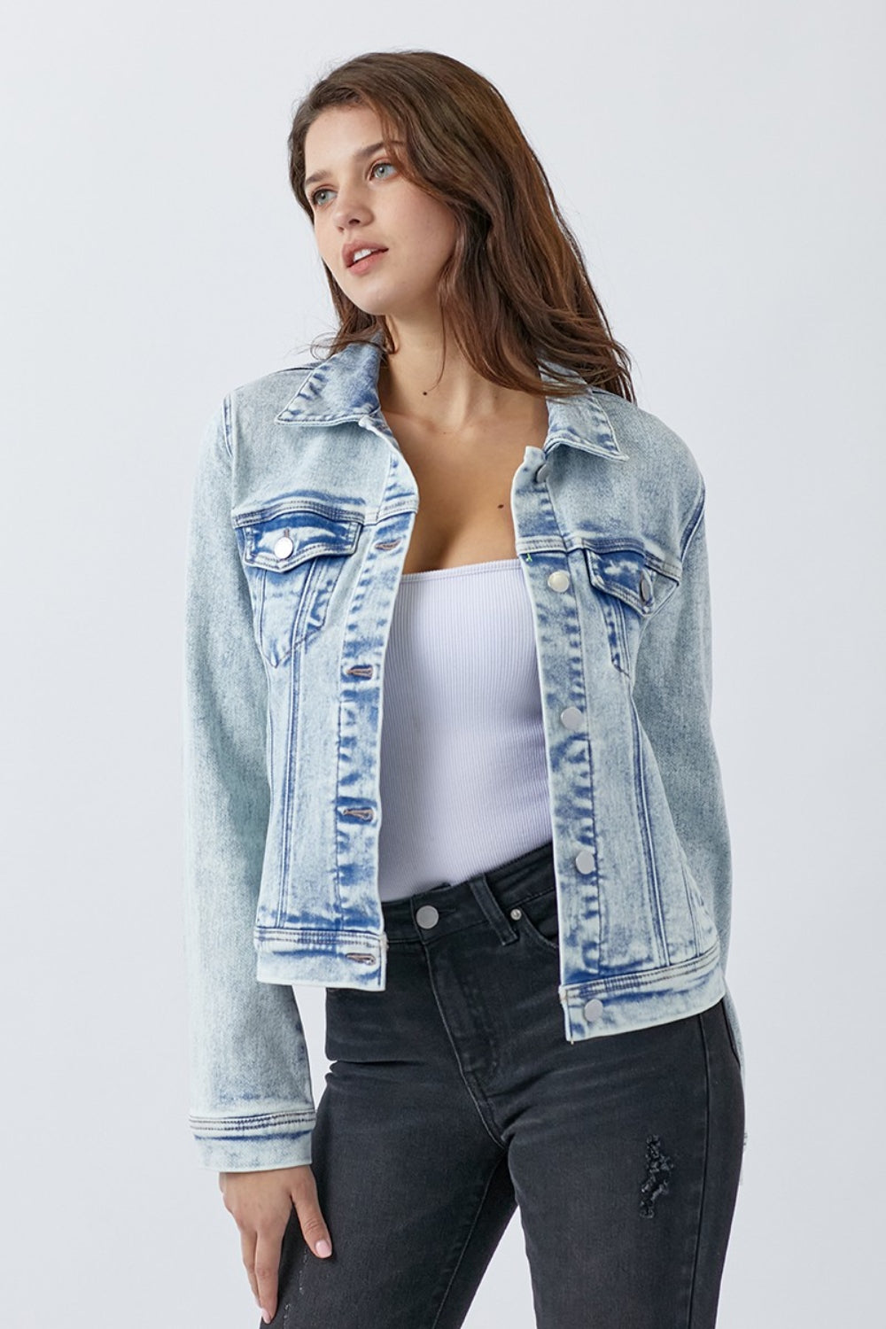 RISEN Button Up Washed Denim Jacket - Scarlett's Riverside Boutique