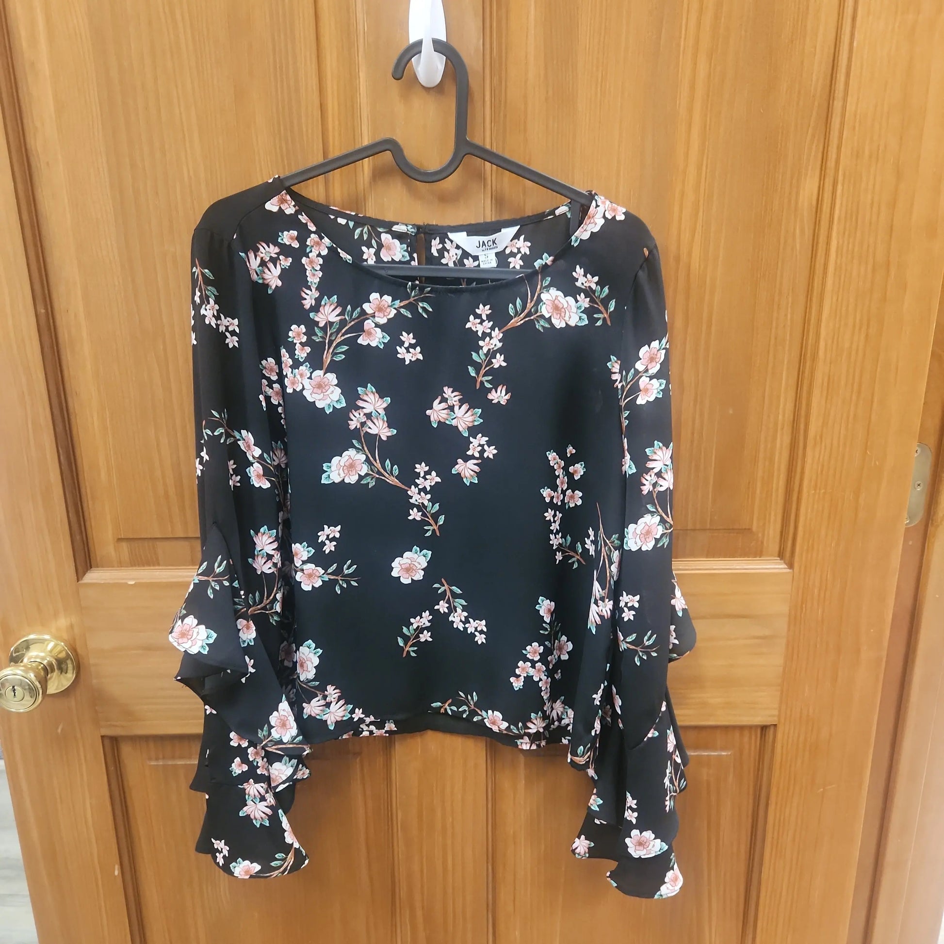 Black Floral Blouse RS 51, size S - Scarlett's Riverside Boutique