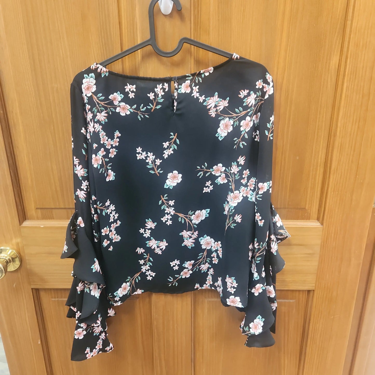 Black Floral Blouse RS 51, size S - Scarlett's Riverside Boutique