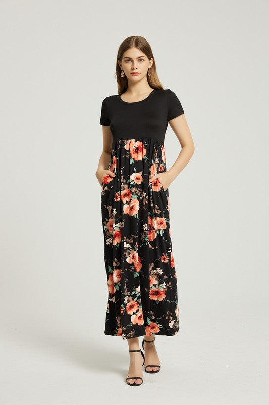Womens Summer Casual Floral Maxi Dress With Pocket - Scarlett's Riverside Boutique