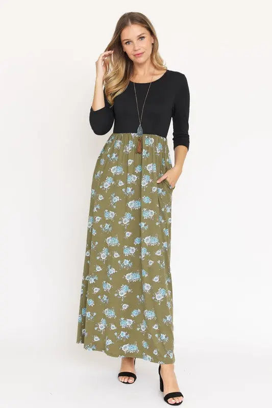 Quarter Sleeve Floral Maxi Dress - Scarlett's Riverside Boutique
