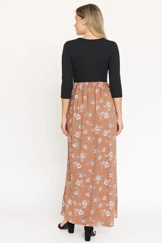 Quarter Sleeve Floral Maxi Dress - Scarlett's Riverside Boutique