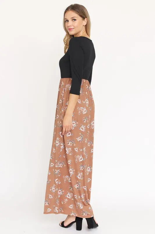 Quarter Sleeve Floral Maxi Dress - Scarlett's Riverside Boutique