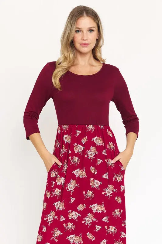 Quarter Sleeve Floral Maxi Dress - Scarlett's Riverside Boutique