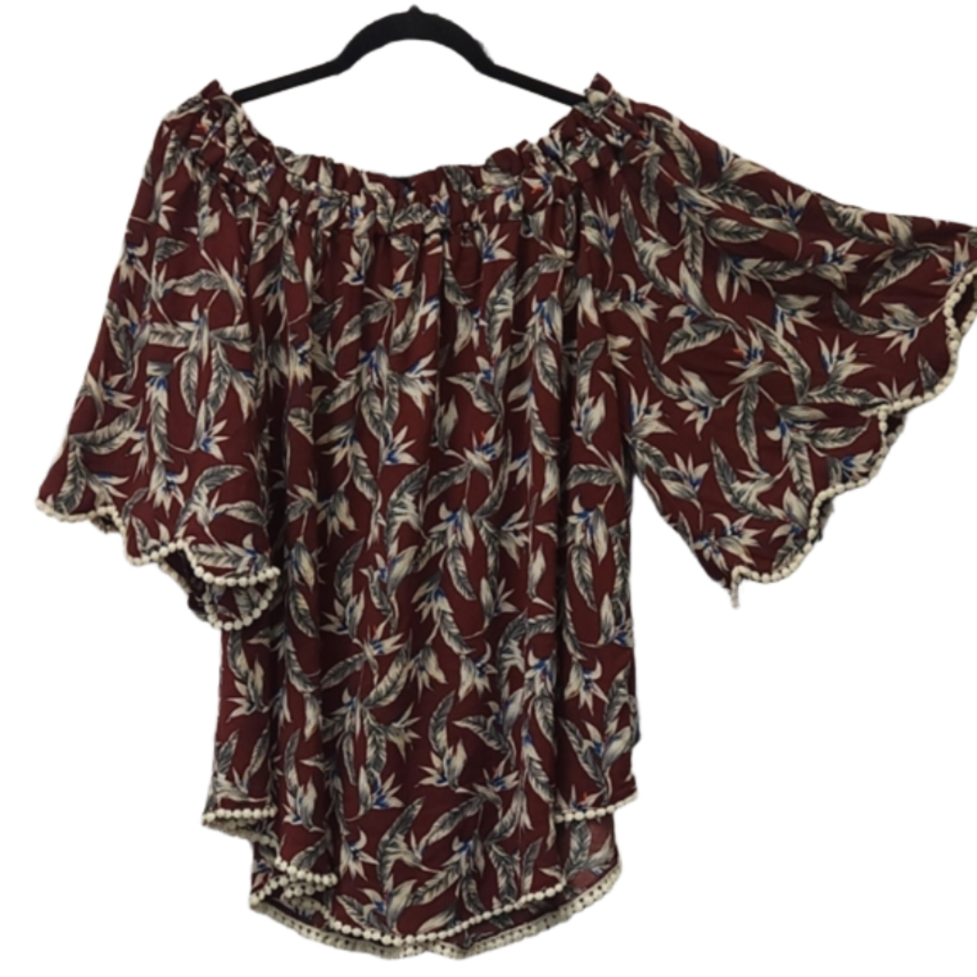 Maroon Floral Leaf Blouse - Scarlett's Riverside Boutique