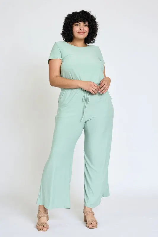 Spring Short Sleeve Jumpsuit W/Pocket - Scarlett's Riverside Boutique