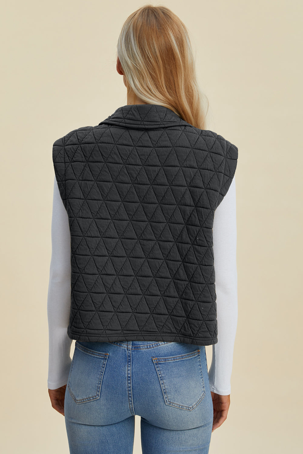 Double Take Full Size Pocketed Texture Snap Down Vest Coat - Scarlett's Riverside Boutique