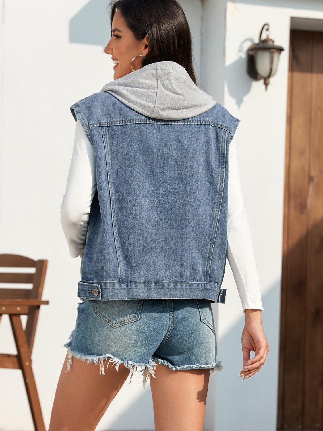 Pocketed Button Up Hooded Denim Jacket - Scarlett's Riverside Boutique