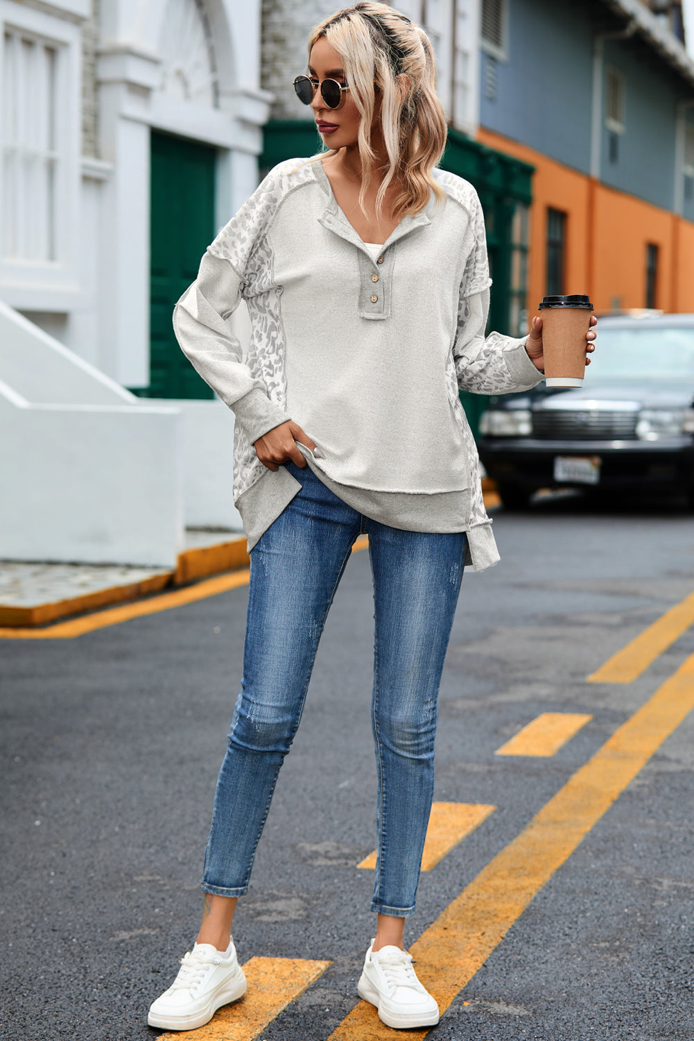Exposed Seam Leopard Long Sleeve Sweatshirt - Scarlett's Riverside Boutique
