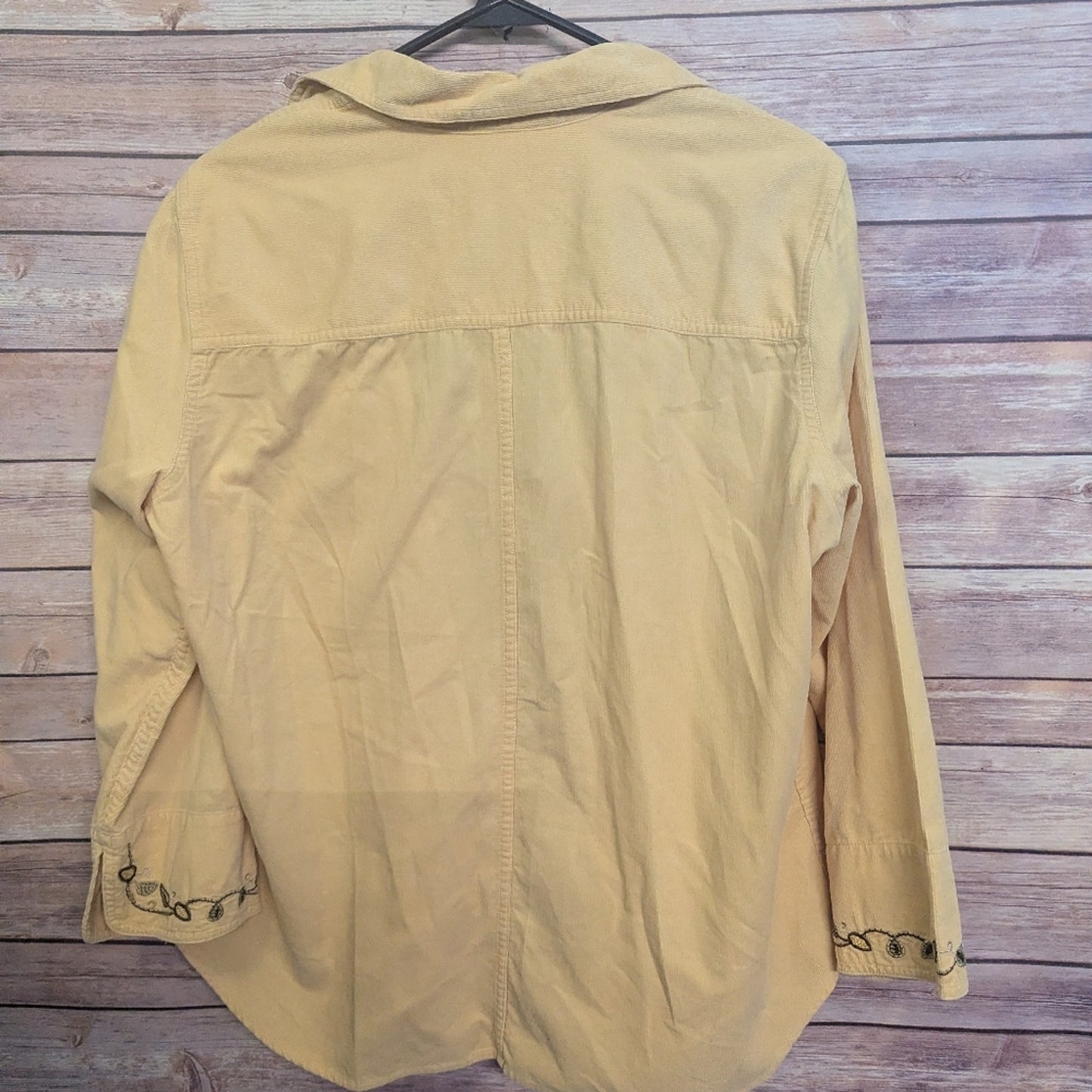 Liz Claiborne Yellow Button Front Shirt Jacket Embroidered Trim Utility Top Size