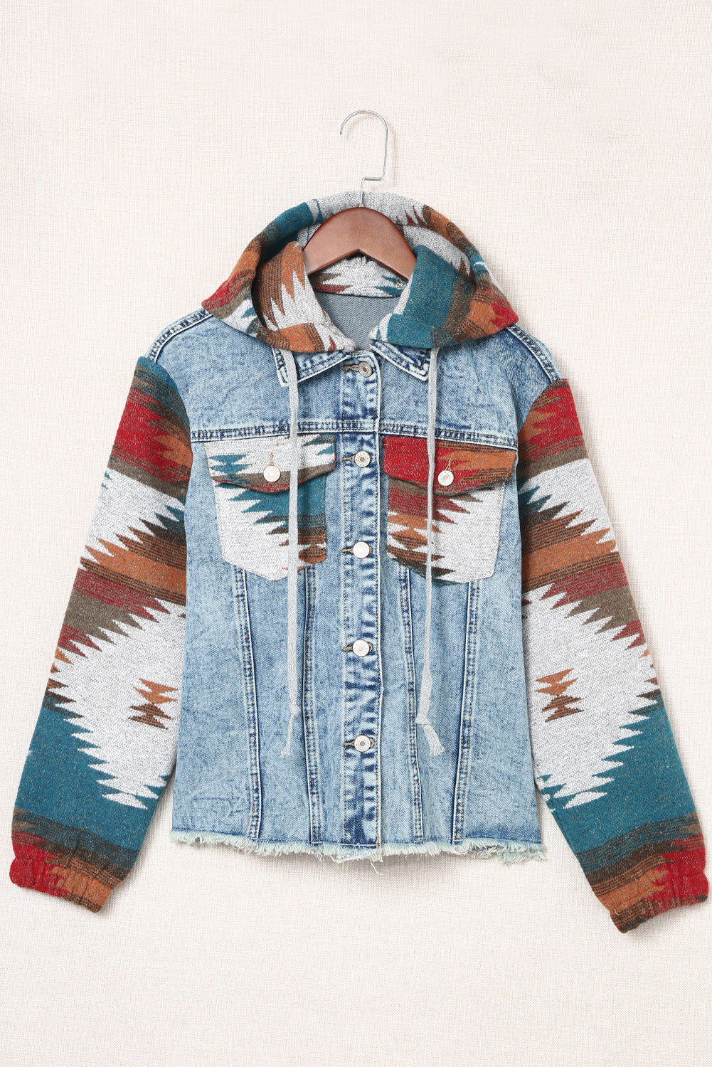 Drawstring Hooded Pocketed Denim Jacket - Scarlett's Riverside Boutique