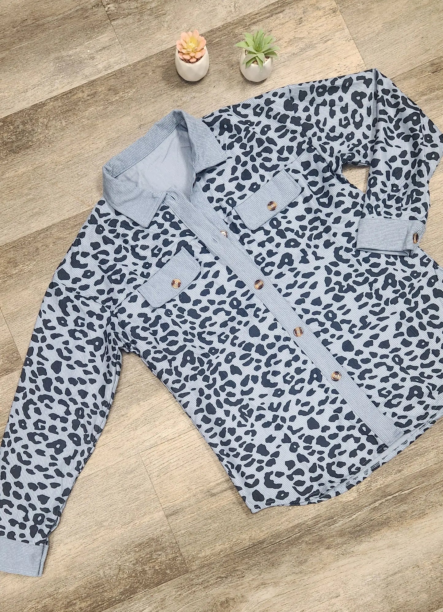 Blue Leopard Shacket - Scarlett's Riverside Boutique