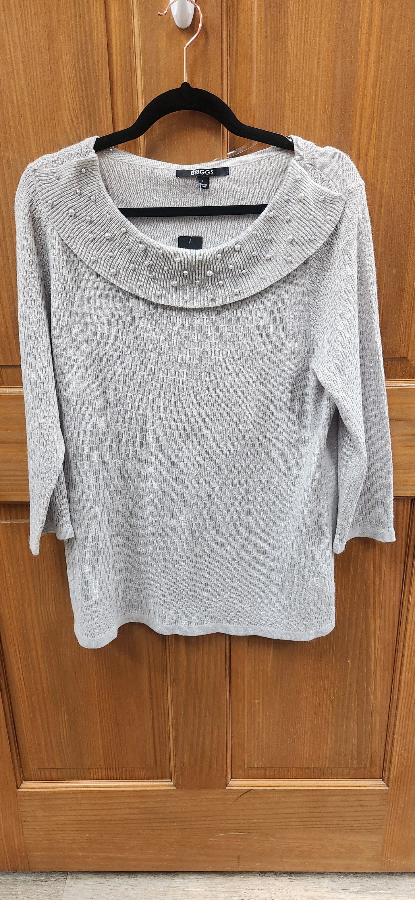 Gray And Silver Pearl Buttoned Sweater - Scarlett's Riverside Boutique