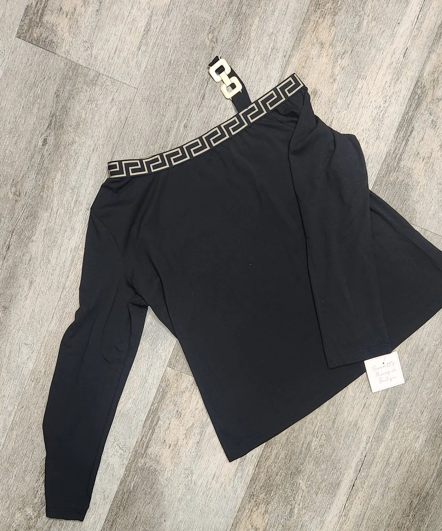 Mya Black Blouse With Neckline Design - Scarlett's Riverside Boutique