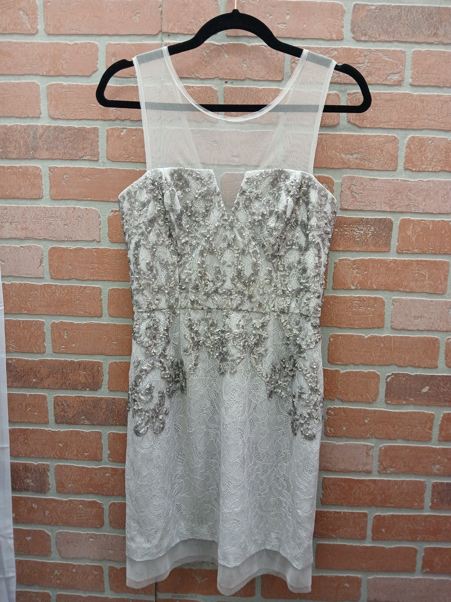 RS 59 Grey/Silver Lace Dress w/Sequin - Scarlett's Riverside Boutique