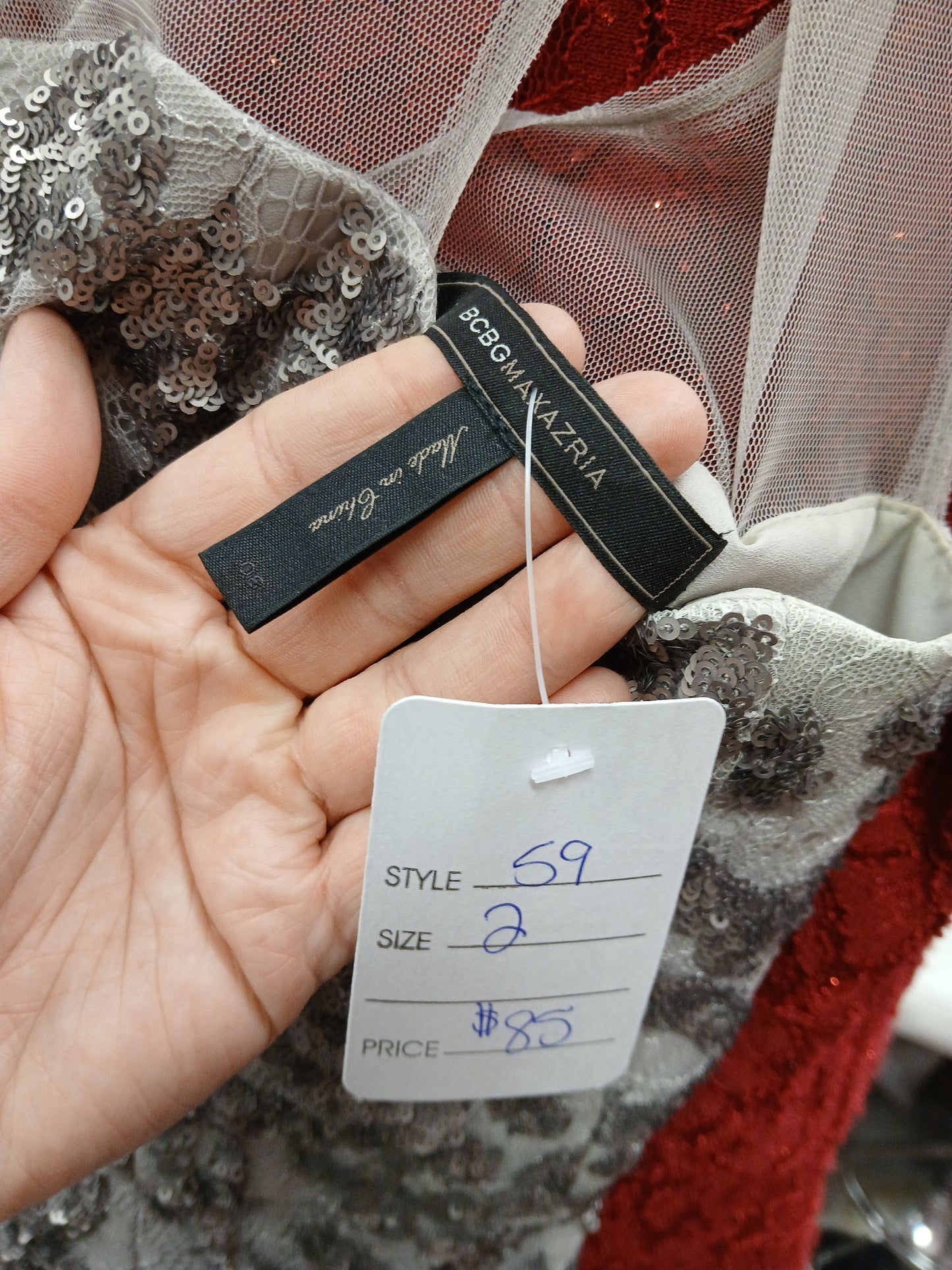 RS 59 Grey/Silver Lace Dress w/Sequin - Scarlett's Riverside Boutique