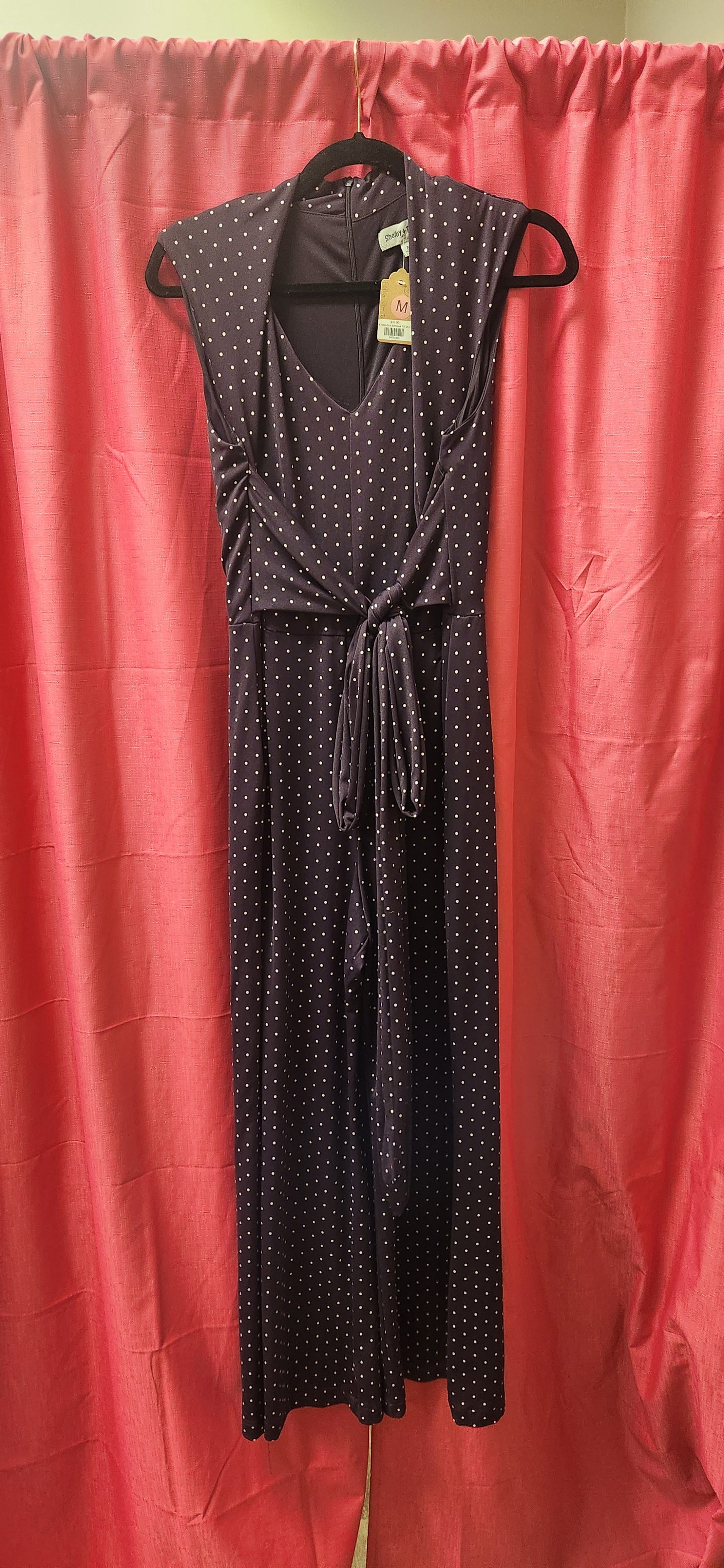 Eggplant Polka Dot Jumpsuit. Size M. RS 35 - Scarlett's Riverside Boutique