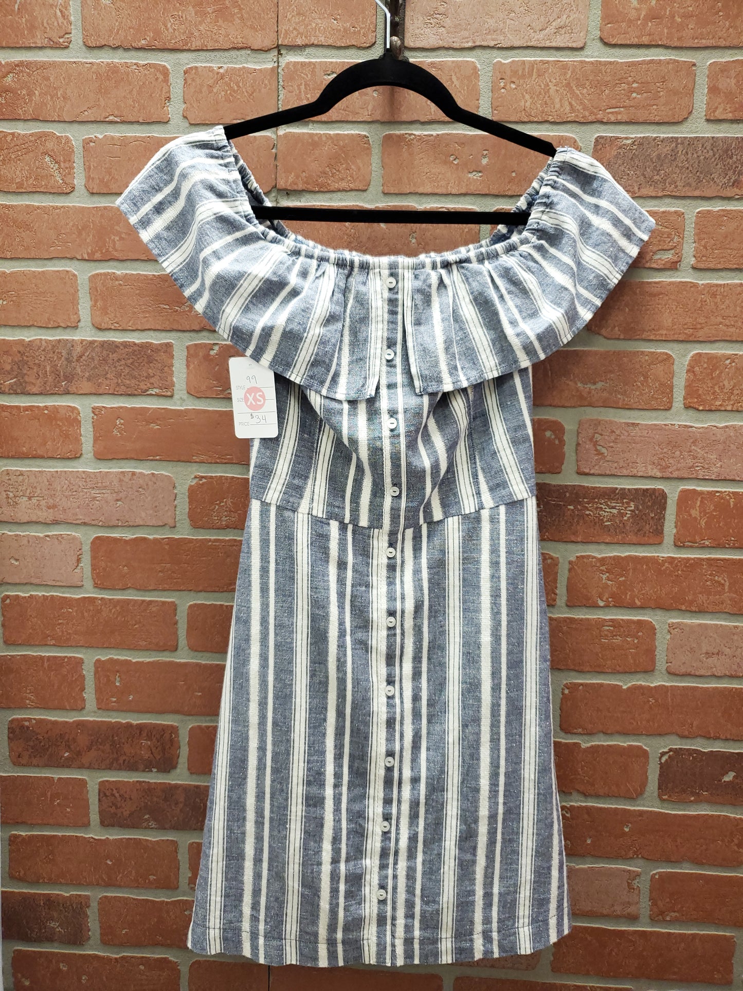 Blue and White Vertical Striped Dress RS. Size XS. - Scarlett's Riverside Boutique