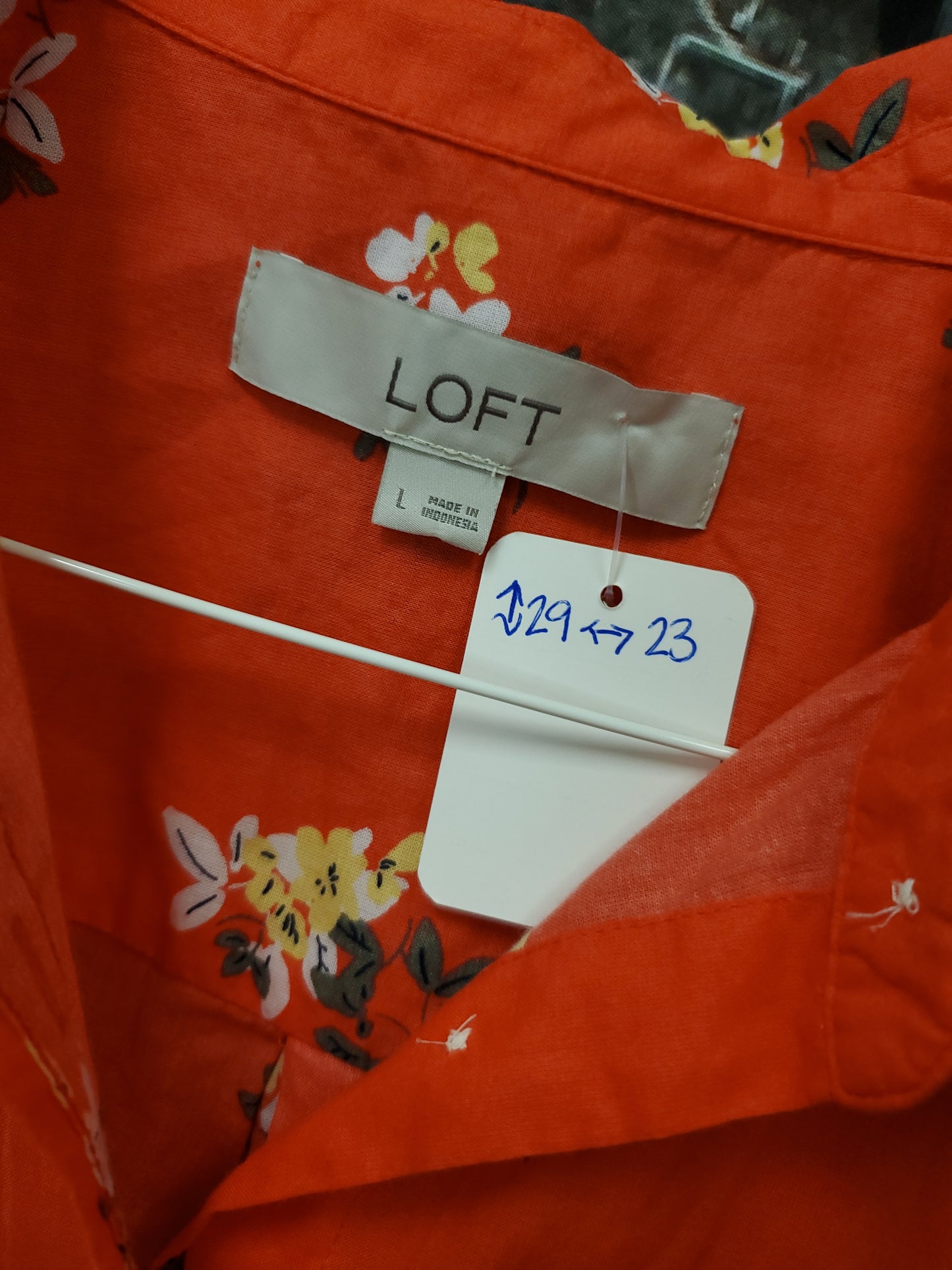 Loft. Red floral button down blouse. Size L. RS 29. - Scarlett's Riverside Boutique