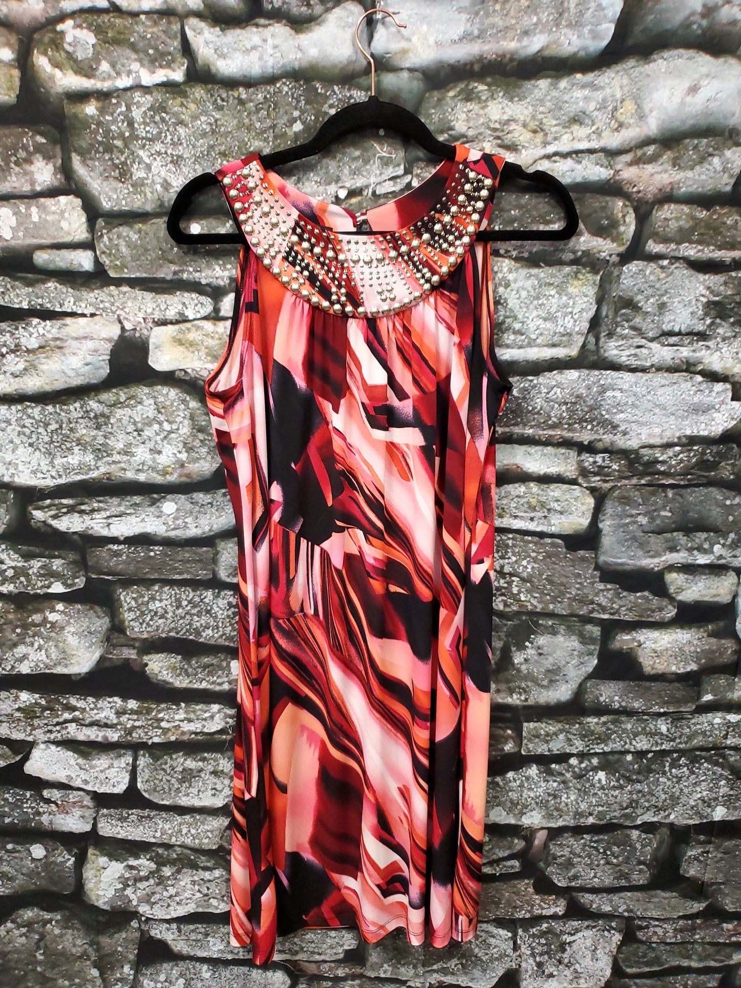 AB Studio, Red/Orange Multi Color Dress. Size M. RS 32 - Scarlett's Riverside Boutique