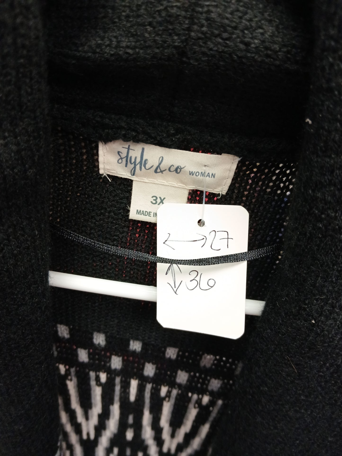 Style & Co Black, White & Grey Sweater Cardigan. Size 3X. RS 68 - Scarlett's Riverside Boutique
