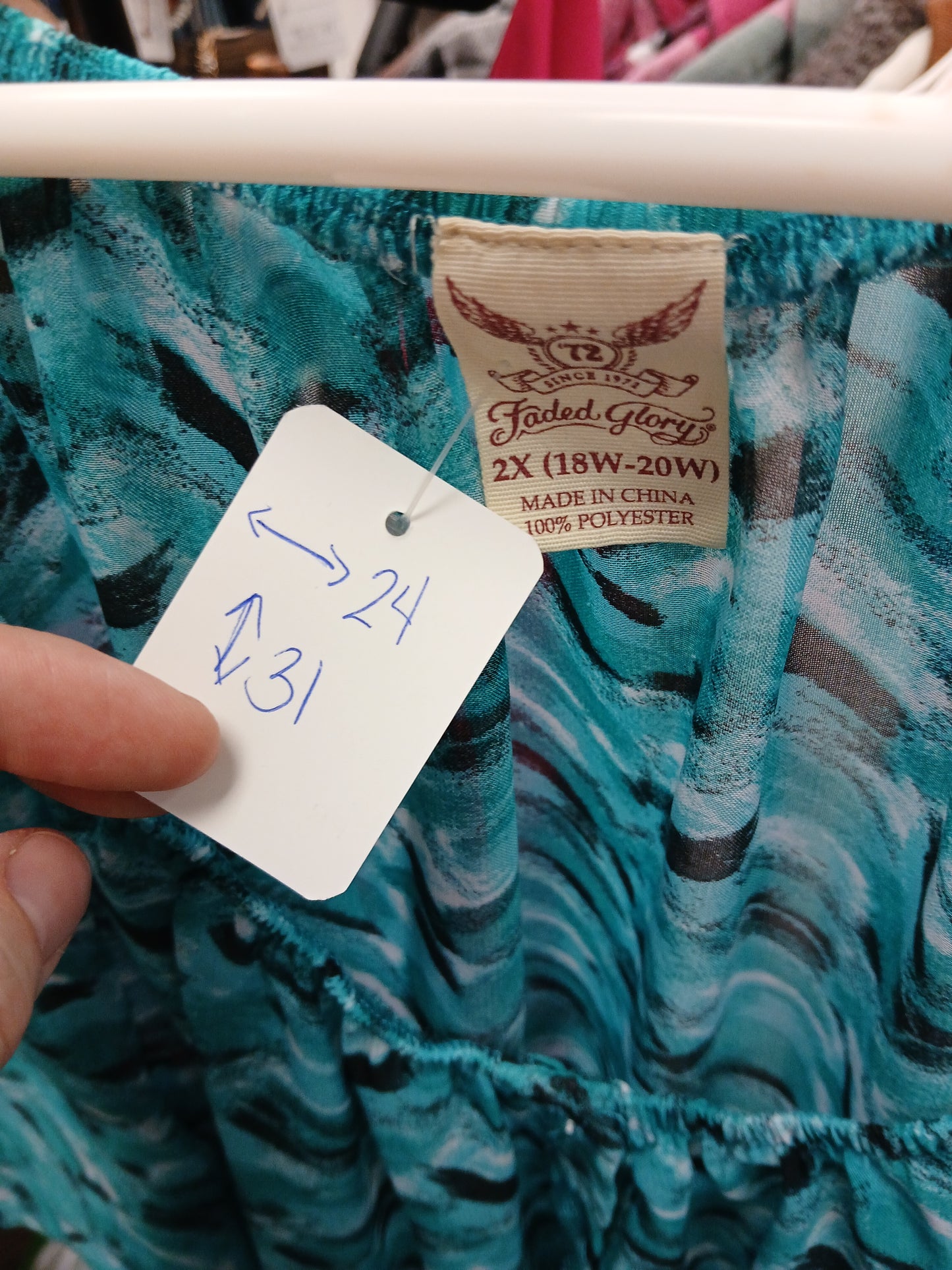 Faded Glory Blue & Teal Blouse. Size 2X. RS 68 - Scarlett's Riverside Boutique