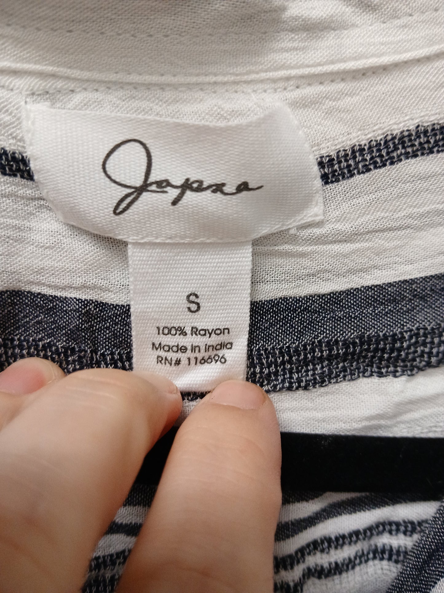 Japra Navy & White Striped Blouse. Size S. RS 99 - Scarlett's Riverside Boutique