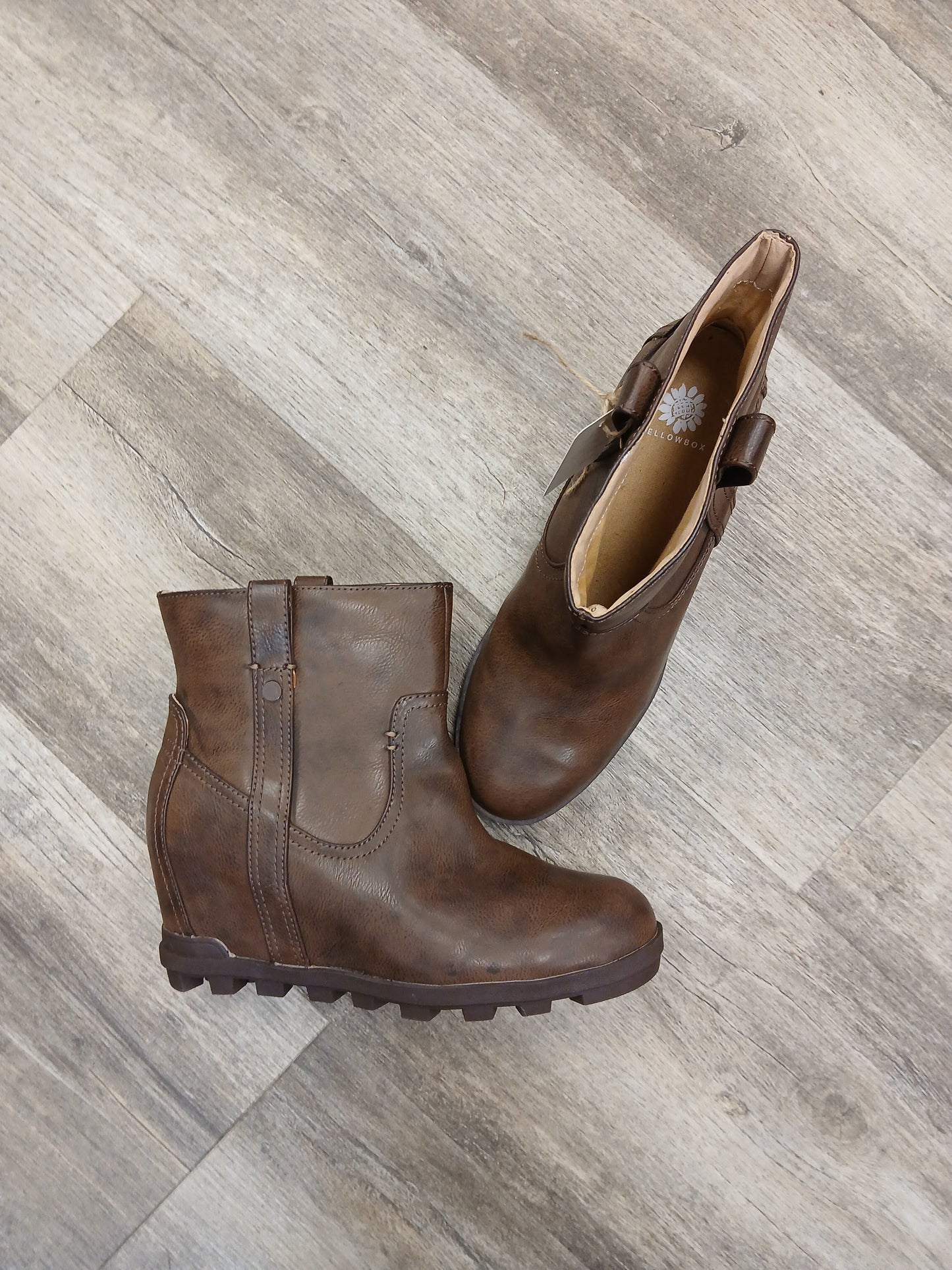 Yellowbox Brown Wedge Boots. Size 9.5. RS 94 - Scarlett's Riverside Boutique