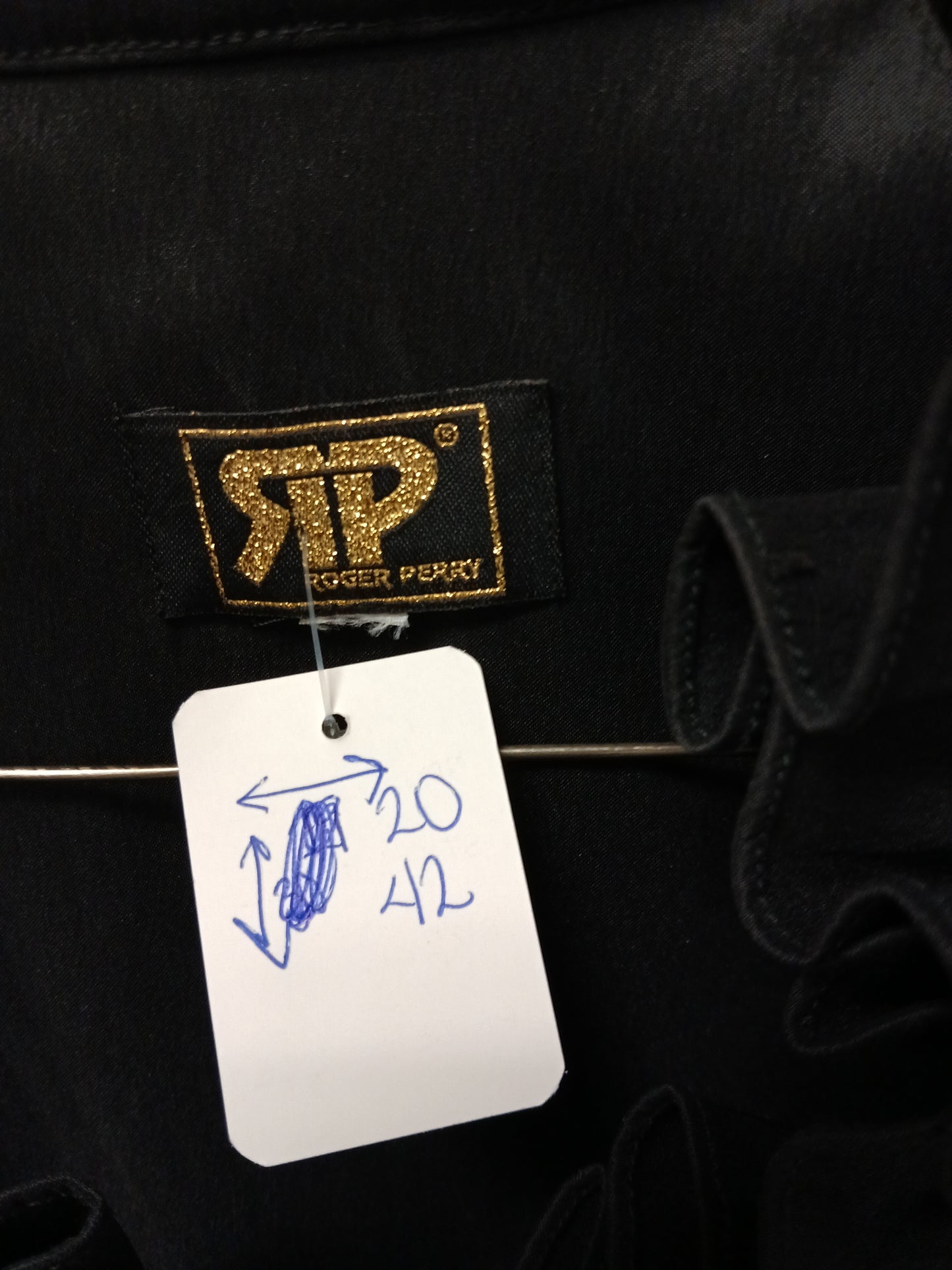 Roger Perry Black Dress With Ruffled Neckline. Size M. RS 87 - Scarlett's Riverside Boutique